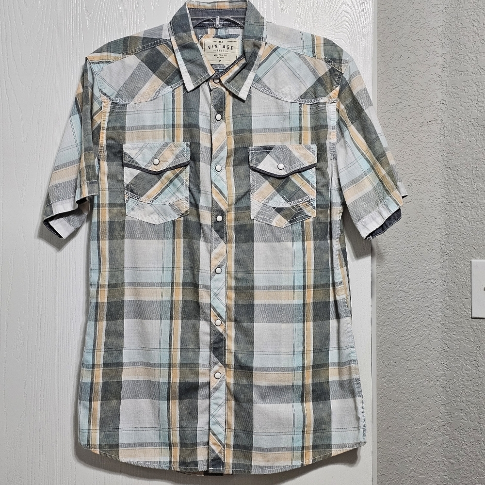 BKE Vintage Plaid Athletic Shirt, a Western-style Short-sleeve Size M